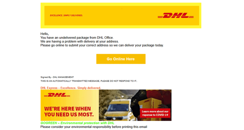 Fake DHL email